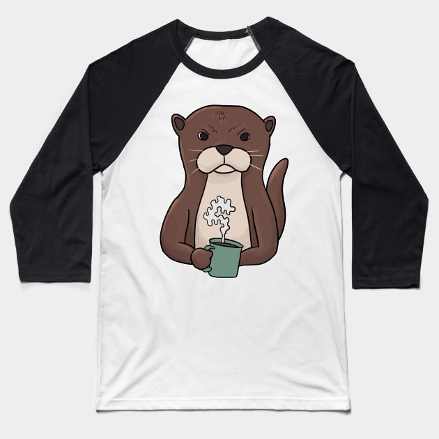 Grumpy Otter with Coffee Morning Grouch Baseball T-Shirt by Mesyo